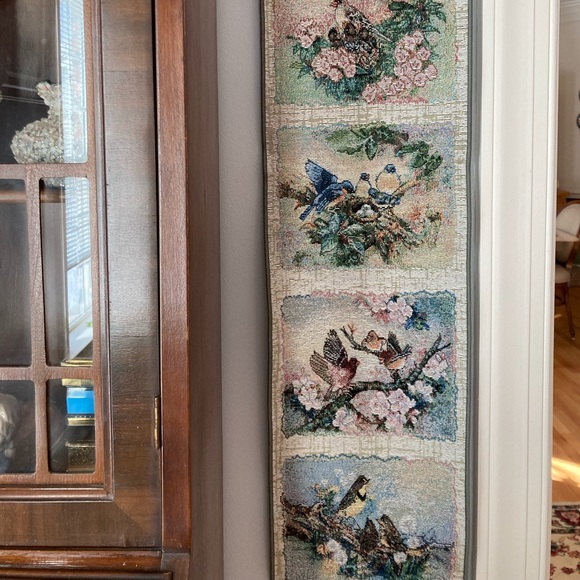 Beaded embroidered banner flag bird flower garden of Eden nature white green - Picture 2 of 7